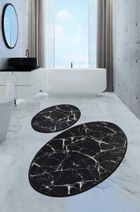 Set di 2 tappeti da bagno ovali neri Marmo - Foutastic