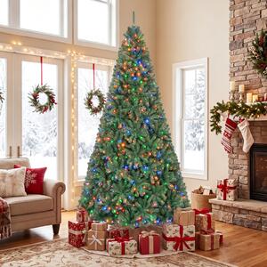 Costway Albero di natale artificiale in PVC con 750 LED supporto in metallo, Albero natalizio 244cm