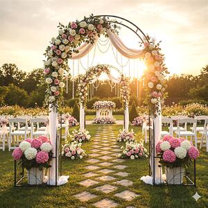 Costway Arco da giardino in metallo con vasi per piante rampicanti, Pergolato esterno robusto per matrimonio festa decorazione cerimonia