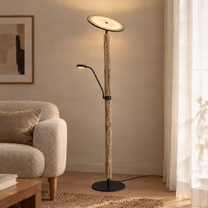 Lampada da terra con luce lettura Woodland Lucande, dimmerabile, Legno chiaro, Soggiorno / Sala da pranzo, Legno, Moderno, Lampada da terra
