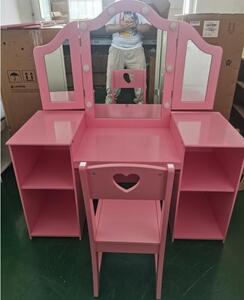 Comodino da trucco con specchio e cassetti, scrivania per il trucco, colore rosa, realizzato in pannello MDF/truciolato di alta qualità