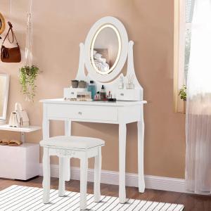 Comodino da trucco con specchio e cassetti, scrivania per il trucco, colore bianco, realizzato in pannello MDF/truciolato di alta qualità