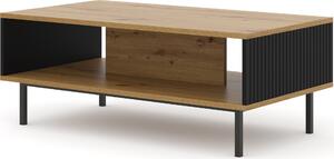 Tavolino RAVENNA B 90x60 cm Struttura ARTISAN OAK / BLACK MATT Tavolino in MDF Stile italiano con elementi fresati Gambe in metallo oro o nero Piedini in metallo