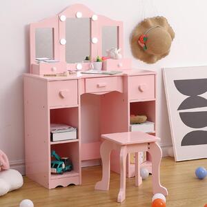 Comodino da trucco con specchio e cassetti, scrivania per il trucco, colore rosa, realizzato in pannello MDF/truciolato di alta qualità