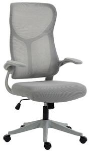 HOMCOM Sedia Ufficio Ergonomica Girevole con Braccioli Ribaltabili, Funzione Dondolo, Altezza Regolabili in Rete, Grigio | Aosom Italy