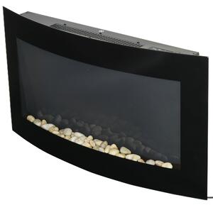 HOMCOM Camino Elettrico a Parete e da Incasso con Luce LED a 7 Colori, Potenza 1000/2000W e Temperatura 15-30°C, Nero