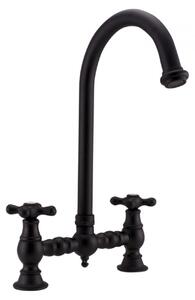 PB Rubinetto da cucina in stile retrò, nero opaco, bocca rotonda con manopole a stella 1208954671