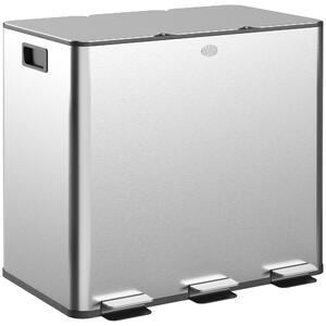 HOMCOM Pattumiera Differenziata 45L con 3 Scomparti a Chiusura Silenziosa, in Acciaio Inox e PP, 61.9x36.6x43.2 cm, Argento | Aosom Italy
