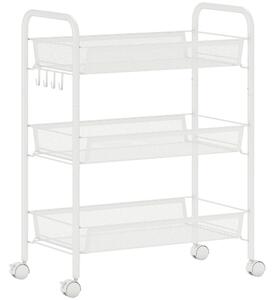 HOMCOM Carrello da Cucina a 3 Livelli con Cesti Removibili e 4 Ruote, in Acciaio e Plastica PP, 41.5Lx26.5x63 cm, Bianco | Aosom Italy