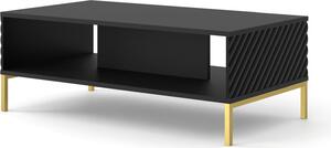 Tavolino SURF 90x60 cm NERO OPACO Tavolo con frontali fresati MDF Tavolino Tavola laterale Tavolo da soggiorno LEGS GOLDEN