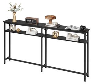 Consolle stretta, tavolino da parete da 180 cm con 2 ripiani – Console da posizionare dietro il divano, ideale per l'ingresso e il soggiorno (nera), stile industriale