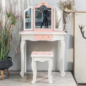 Comodino da trucco con specchio e cassetti, scrivania per il trucco, colore rosa, realizzato in pannello MDF/truciolato di alta qualità