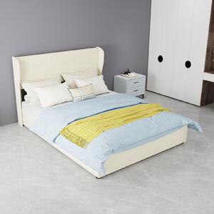 Letto imbottito 160x200 cm, grigio, in cotone, con spazio contenitore idraulico, testiera imbottita con porta USB di tipo C e illuminazione LED a 3 lati