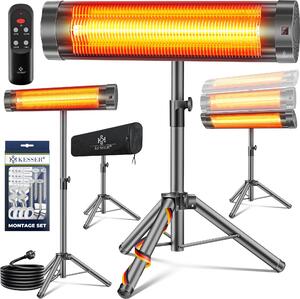 KESSER® riscaldatore radiante a infrarossi per patio 2500W con telecomando incl. copertura protettiva supporto telescopico regolabile in altezza fasciatoio riscaldatore radiante per patio riscaldatore al quarzo riscaldatore radiante a infrarossi