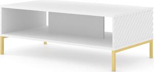 Tavolino SURF 90x60 cm BIANCO OPACO Tavolo con frontali fresati MDF Tavolino da salotto Tavolino da salotto LEGS GOLDEN