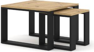 Tavolino doppio Nuka M 60x60 cm Rovere artigianale / nero Tavolino laterale Tavolino pieghevole