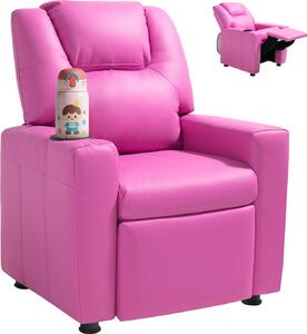 Poltrona per bambini Poltrona relax - Poltrona reclinabile per bambini - Schienale regolabile 101-121° - Con portabevande - Finto cuoio - Poggiapiedi ribaltabile - Portata massima 41 kg - Rosa