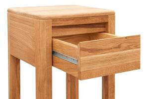 Tavolino alto con cassetto in legno massello naturale oliato