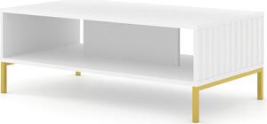 Tavolino WAVE 90x60 cm BIANCO OPACO Tavolo con frontali fresati MDF Tavolino da salotto Tavolino da salotto LEGS GOLDEN
