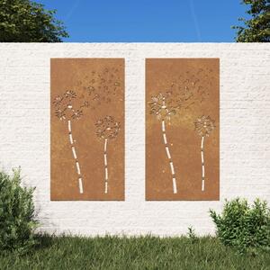 Decorazioni Muro da Giardino 2pz 105x55 cm Fiore Acciaio Corten