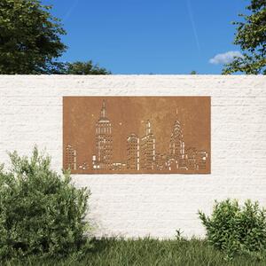 Decorazione Muro da Giardino 105x55cm Skyline in Acciaio Corten