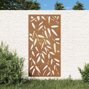 Decorazione Muro Giardino 105x55 cm Foglie Bambù Acciaio Corten