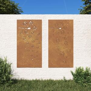 Decorazioni Muro da Giardino 2pz 105x55 cm Fiore Acciaio Corten