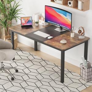 Scrivania per computer, supporto per laptop, struttura metallica stabile, colore nero, realizzata con pannelli di legno (MDF/compensato), struttura in metallo robusta