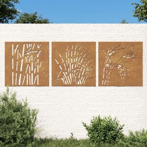 Decorazioni Muro Giardino 3 pz 55x55 cm Erba in Acciaio Corten