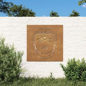 Decorazione Muro Giardino 55x55 cm Testa Buddha Acciaio Corten