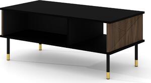 Tavolino WOODY IV 110x55 cm NERO OPACO / ROVERE CATANIA fronti fresati MDF tavolino su gambe tavolino per il soggiorno