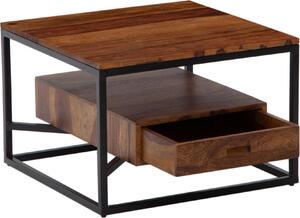 Tavolino 60x60x40 cm in legno massiccio di sheesham / tavolino in metallo quadrato | Wohnling