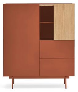 Cassettiera alta in rovere decorato in colore naturale mattone 100x45 cm Otto - Teulat