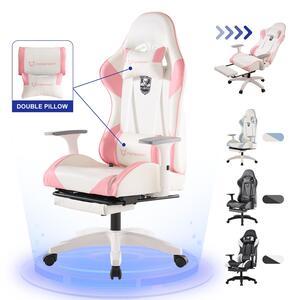 FOXSPORT sedia da gioco sedia da ufficio ergonomica con poggiapiedi retrattile+cuscino lombare+poggiatesta+braccioli flessibili sedia per computer fino a 150kg rosa