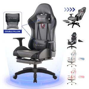 FOXSPORT sedia da gioco sedia da ufficio ergonomica con poggiapiedi retrattile+cuscino lombare+poggiatesta+braccioli flessibili sedia per computer fino a 150kg grigio