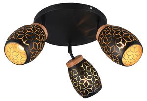 Lampada a sospensione BIDAR, nera e dorata, 3 attacchi E14, 10W ciascuno, in metallo, dimensioni: 27x58x58 cm, grado di protezione IP20, con dimmer integrato (RL)
