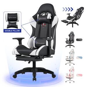 FOXSPORT sedia da gioco sedia da ufficio ergonomica con poggiapiedi retrattile+cuscino lombare+poggiatesta+braccioli flessibili sedia per computer fino a 150kg nero