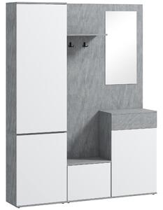 HOMCOM Mobile multiuso da Ingresso 4 in 1 con Specchio, Ganci e Ripiani Interni, in Legno e truciolato, 145x29x184 cm, Grigio e Bianco | Aosom Italy