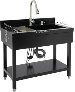 Lavello Utility, acciaio inossidabile resistente, design indipendente, 75 cm, nero