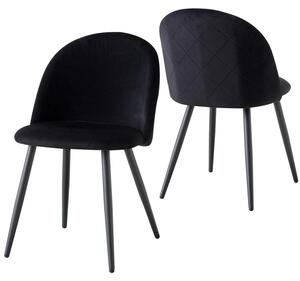 Sedia da pranzo, rivestimento in velluto, robuste gambe in metallo, nera