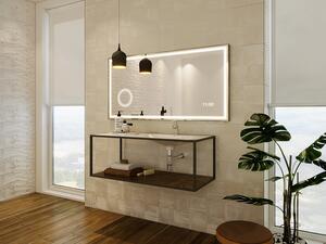 Specchio da bagno rettangolare luminoso con orologio digitale - Dorato - 120 x 60 cm - AITANA