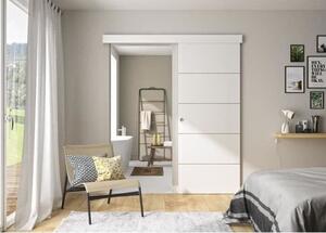 OPTIMUM - Kit porta scorrevole + binario + striscia - A. 204 x L. 83 x P. 4 cm - Bianco con rivestimento interno