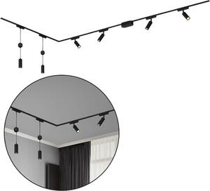 Sistema di binari Briloner Luxtrail, 4x faretti LED, 2x LED a sospensione, a L, nero