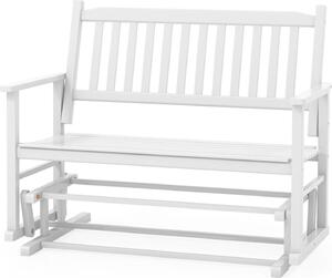 Panchina da giardino KOMFOTTEU resistente alle intemperie, panca a dondolo in legno massello, panca in legno a 2 posti fino a 225 kg, panca in legno con schienale ricurvo 126 x 68 x 100 cm, bianca