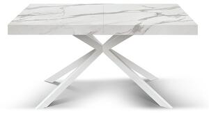 Tavolo allungabile bianco marmo statuario con gambe incrociate Family bianche 160x90