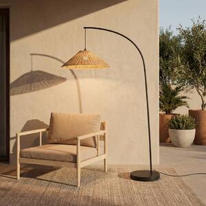 Lucande Lampada da terra esterno Taniola, conica, rattan, 195 cm, IP44 Taniola, Legno scuro, Legno, Campagna / Rustiche