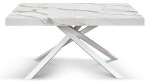 Tavolo allungabile bianco marmo statuario con gambe incrociate shangay bianche 160x90