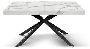 Tavolo allungabile bianco marmo statuario con gambe incrociate Family nere 160x90