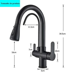 Miscelatore per cucina con due maniglie estraibili - Filtro per l'acqua potabile - Bocchetta girevole a 360° - Miscelatore per acqua calda/fredda, installazione su un foro - Realizzato in ottone - Finitura nera opaca