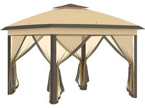 Outsunny Gazebo Pieghevole con Zanzariera e Doppio Tettuccio, 330x330x288cm, Beige|Aosom